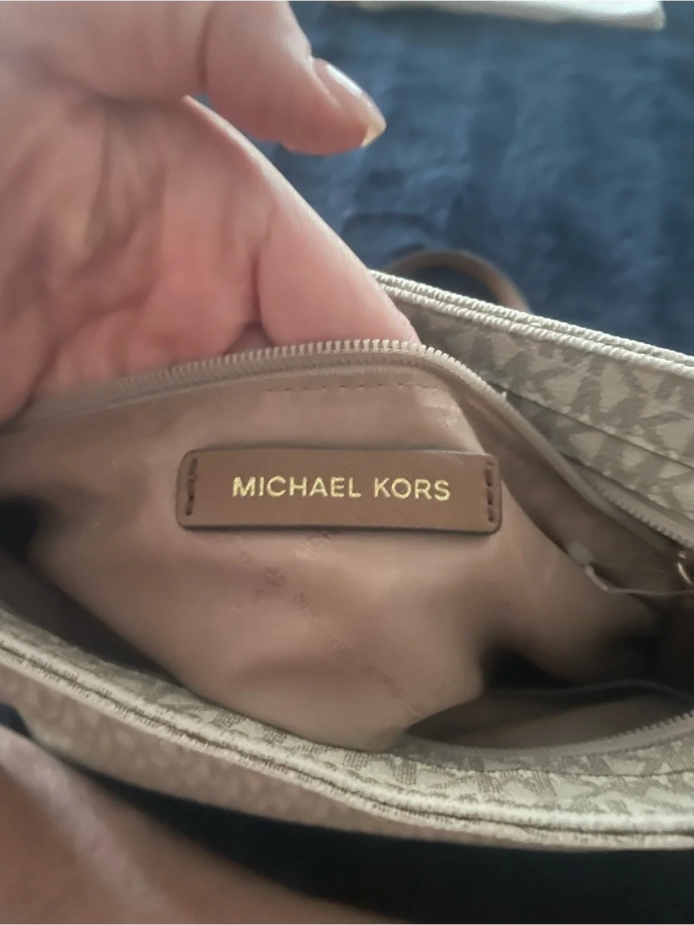 Michael Kors Cream Logo Shoulder Bag with Brown Strap